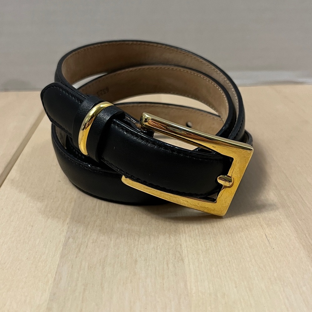 Talbots Slim Black Leather Belt w/ Gold Tone Hardware Women’s Med, Made in Italy